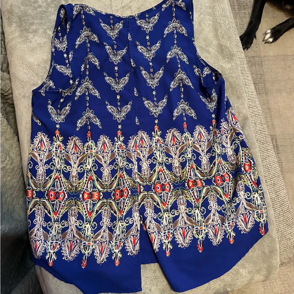 Renee C. Blue and Multicolor Patterned Tank Top